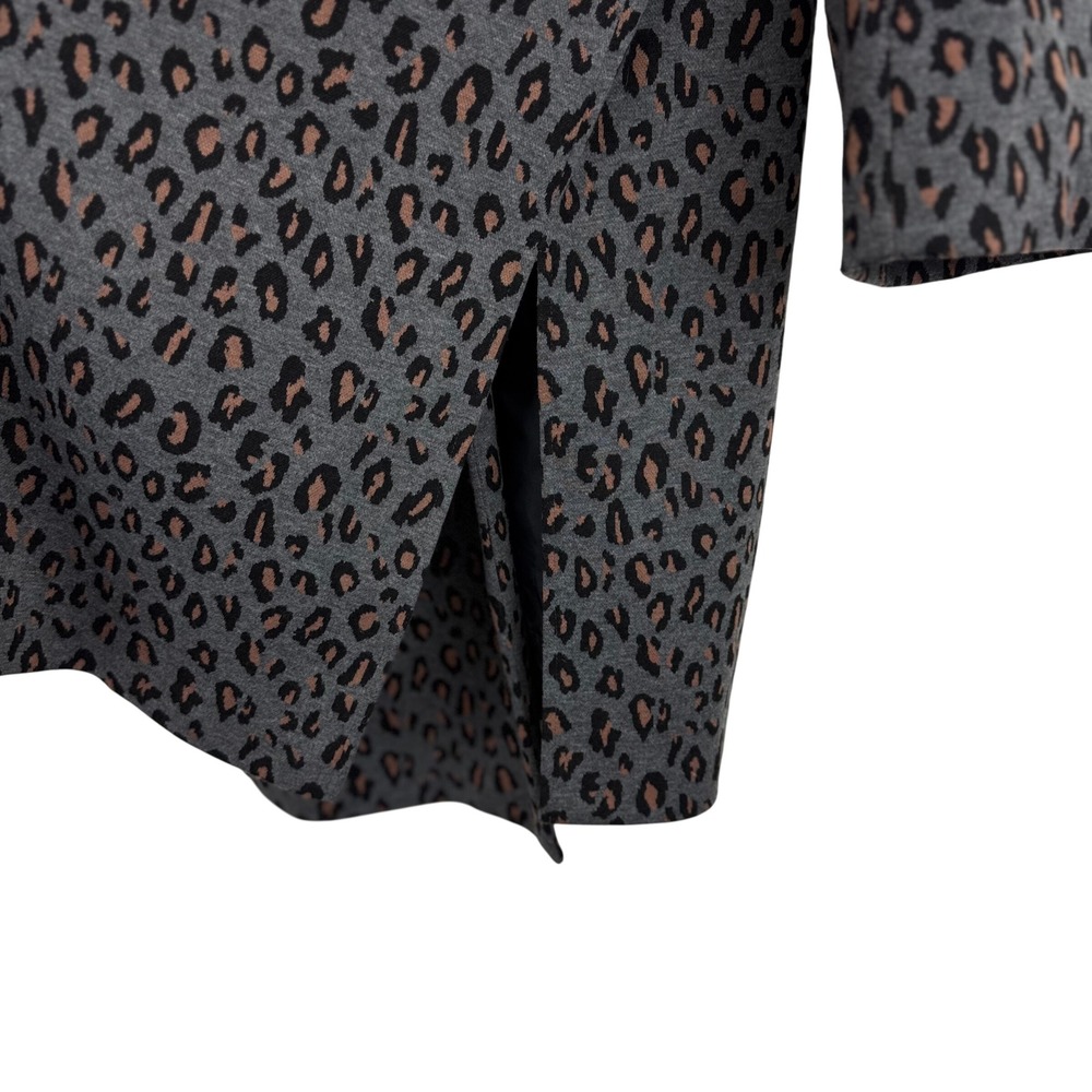 Nine West Gray Leopard Print Open Front Coatigan Cardigan Jacket Chic - Picture 4 of 9